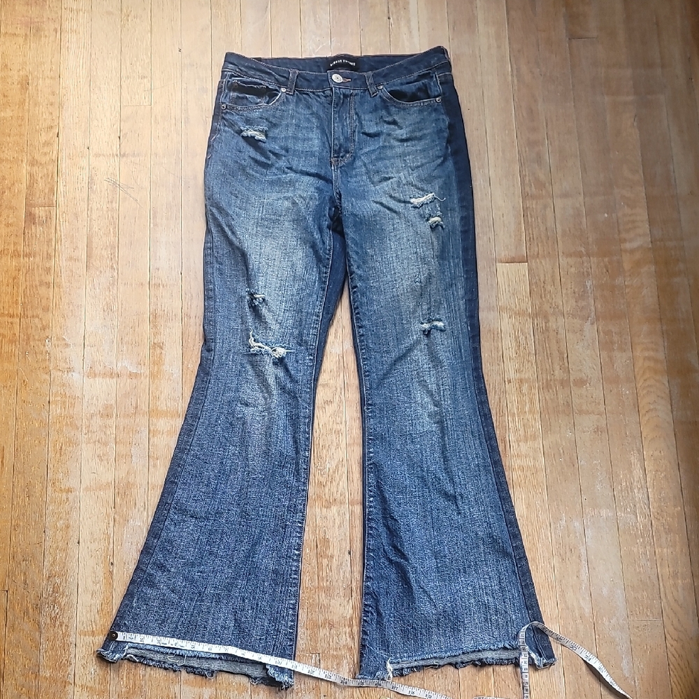 Almost Famous Dark Blue Distressed Flare Jeans